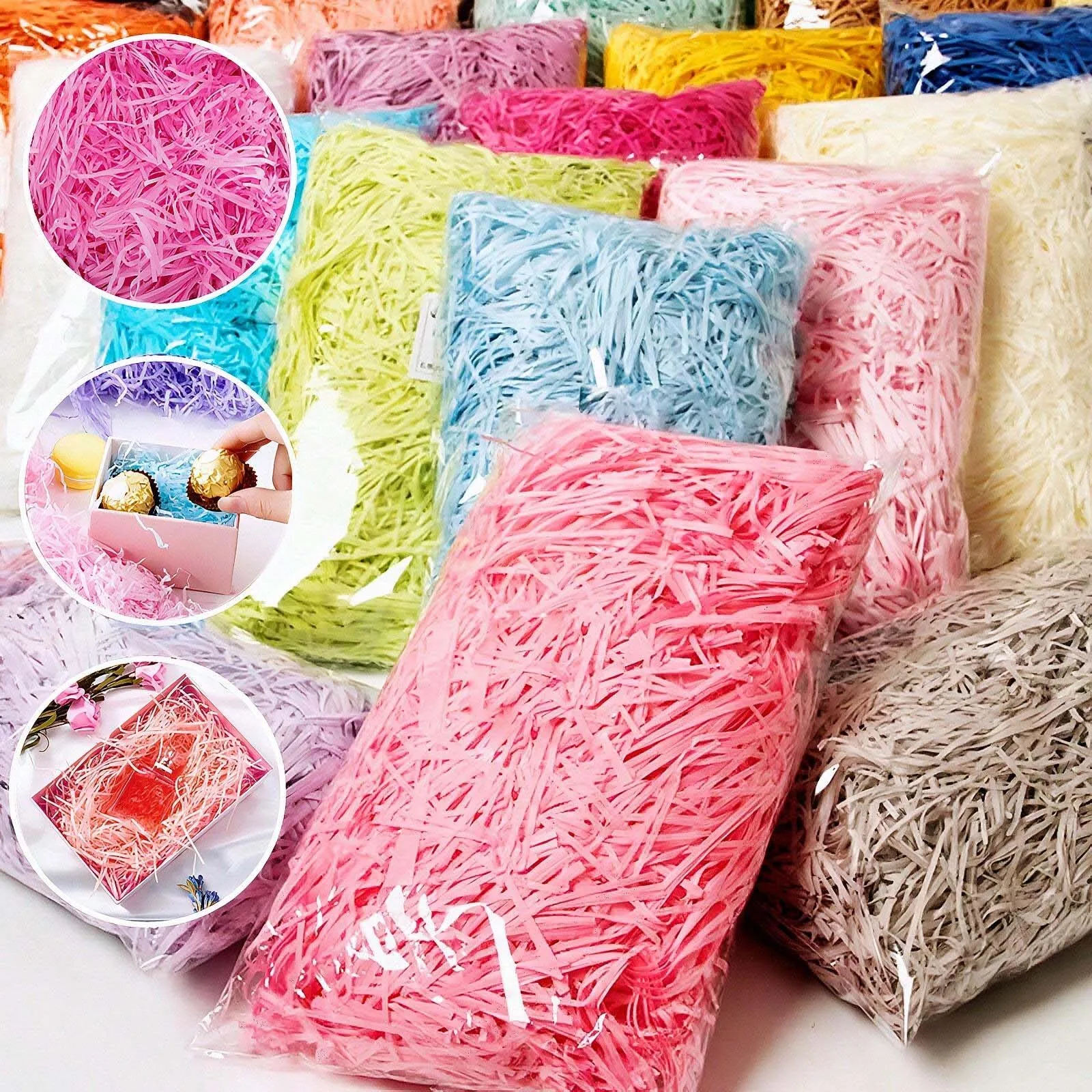 100g 500g Multicolor Wrinkle Shredded Paper for Gift Wrapping and Decor, Cute Filling Material for DIY Crafts Wedding Supplies