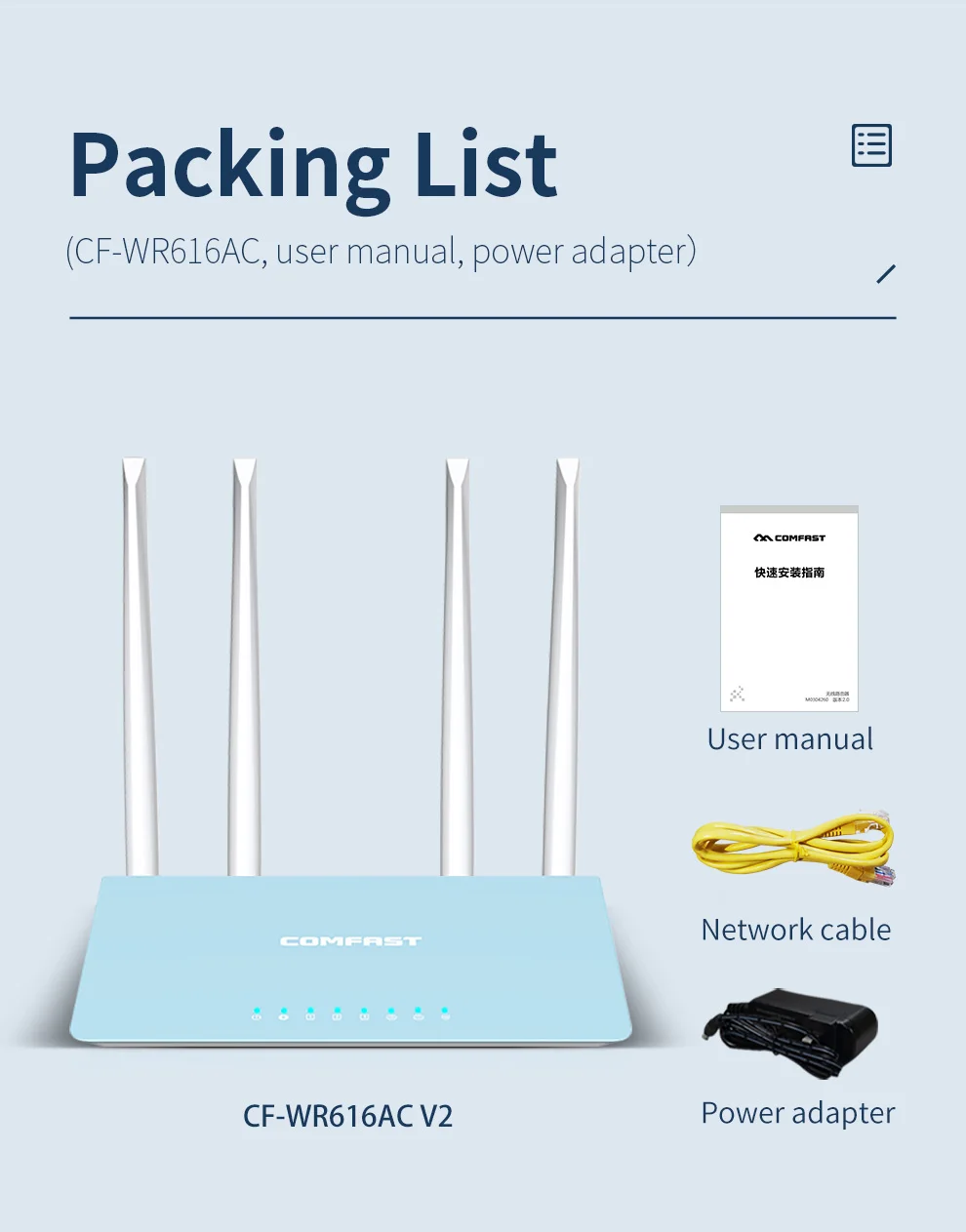 

CF-WR616AC V2 600Mbps WiFi Router, 4 External Antennas, Dual-Band 2.4G/5GHz, WPA2 Security, 4 LAN Ports, WPS, Easy Setup