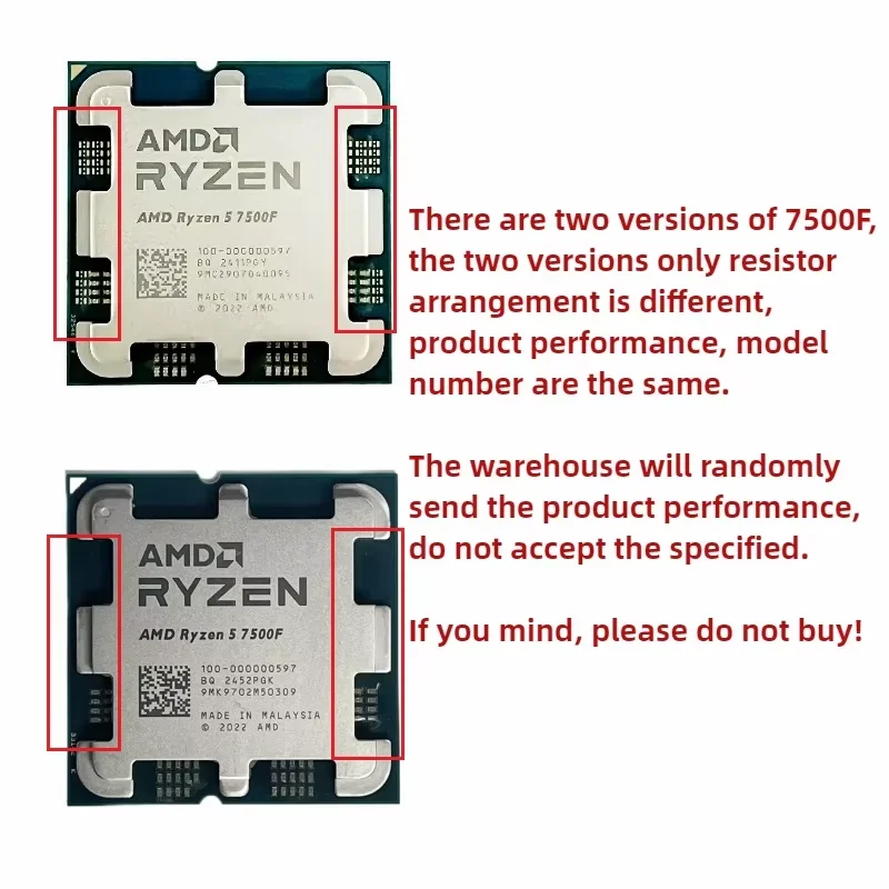 AMD Ryzen 5 R5 7500F 3.7 جيجا هرتز 6-Core 12-Thread CPU LGA AM5 جديد ولكن بدون مبرد