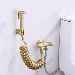 Brushed Gold Douche Kit Hand Held Bidet Sprayer brassToilet Bidet faucet Shattaf Valve Jet Set hygienic shower
