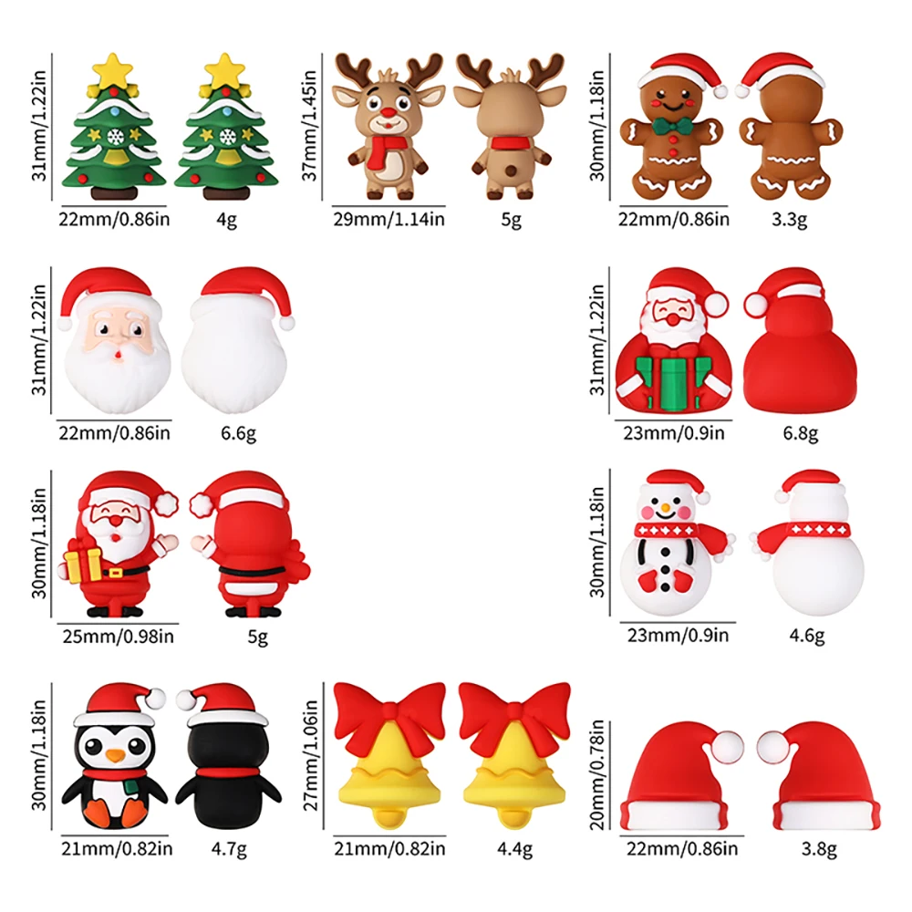 5/10/20 قطعة سيليكون الخرز ثلاثية الأبعاد عيد الميلاد موضوع سانتا كلوز شجرة عيد الميلاد على شكل البؤري الخرز لصنع المجوهرات أقراط القلم #6
