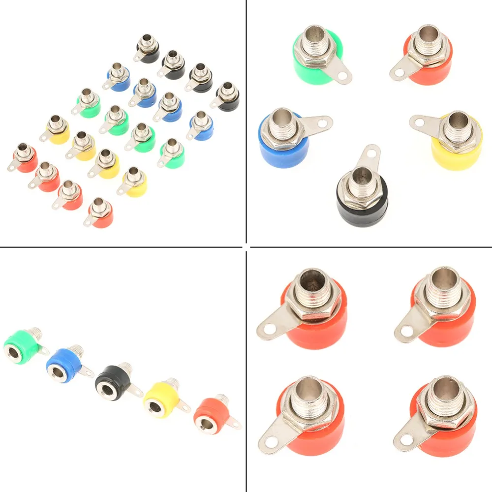 20Pcs 4mm Banana Jack Mixed Colors Insulation Panel Mount Connectors Durable Fire Retardance Binding Post Panel Terminals