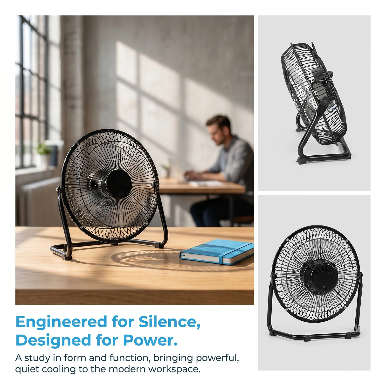 9 inch High Velocity Floor Fan 3-Speed USB Powered Portable Metal Cradle Fan with Adjustable Tilt Wall Mounted & Standing Fan view 3