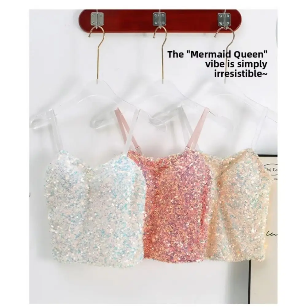 Shiny Sequin Sequin One-Piece Tank Top High Elasticity Fixed Wrap Chest Backless Vest Short Underwear Base Layer Vest Top Summer