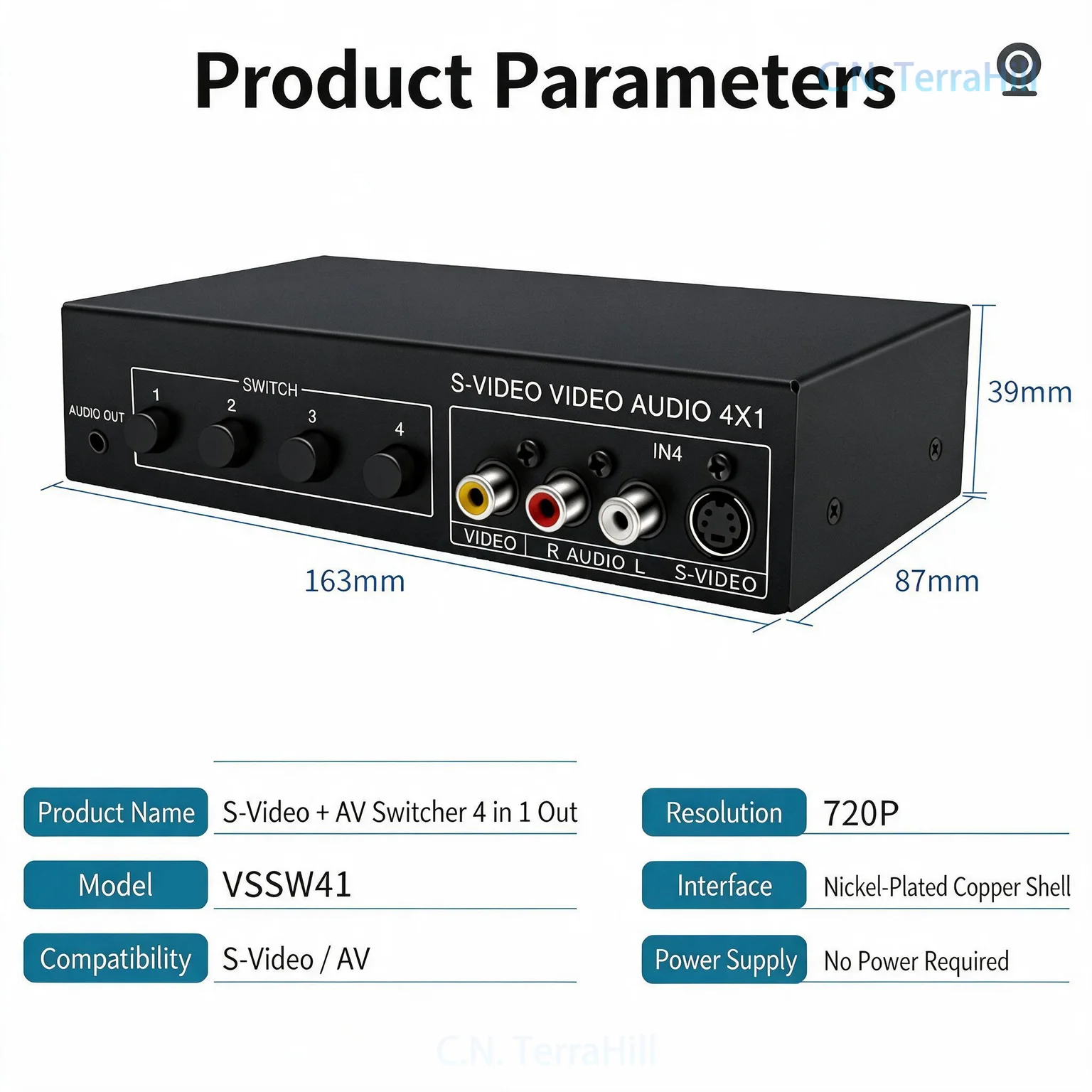 S-Video Switch 4 in 1 Out AV Switcher with 3.5mm Audio Output, S-Video Shared Selector VSSW41