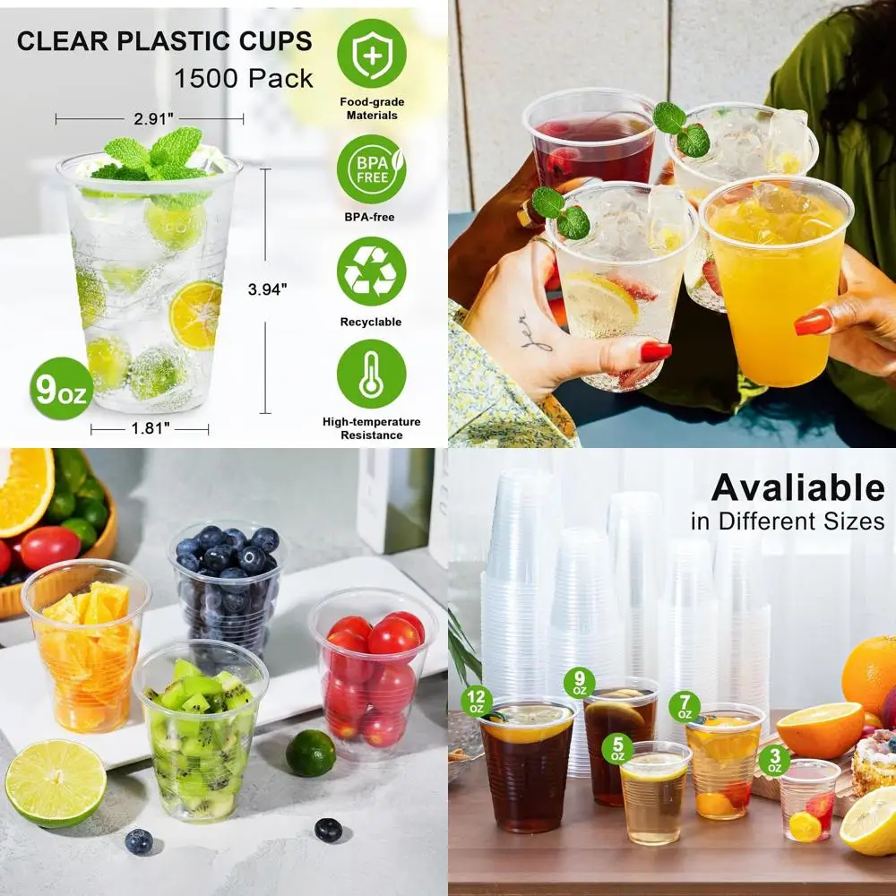 

Прозрачные пластиковые стаканчики на 9 унций, упаковка из 1500 штук, идеально подходят для вечеринок, пикников, свадеб и праздников.