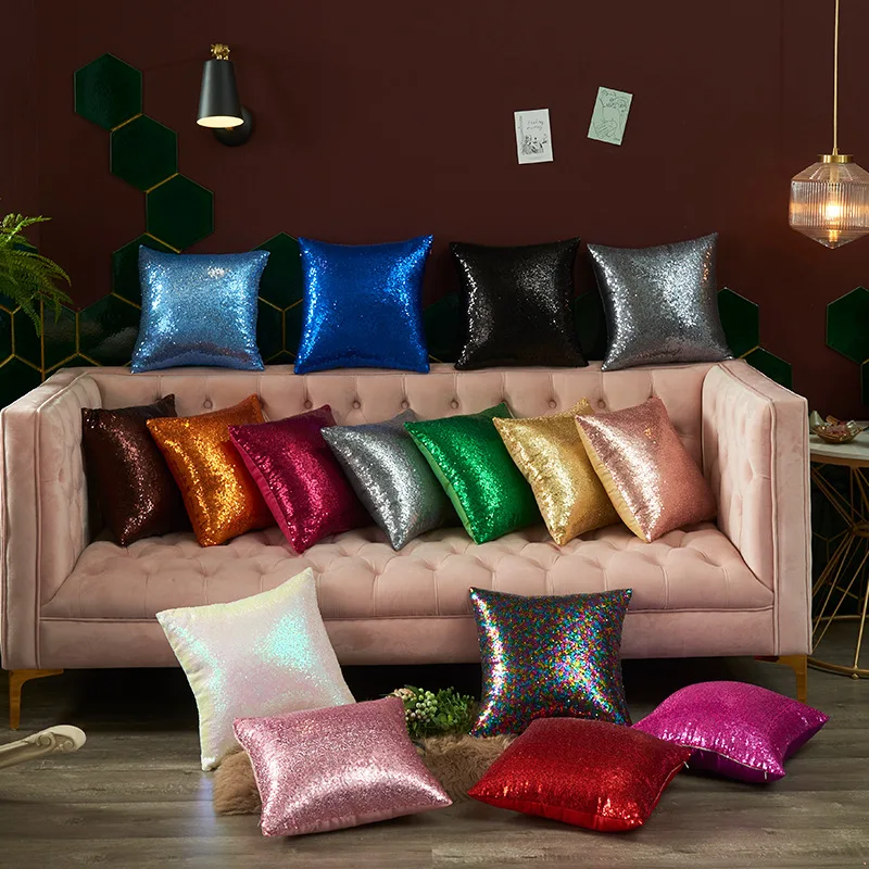 2PCS Sparkly Sequin Pillow Cover Bling Glitter Cushion Case for Wedding Decor Bridal Shiny Throw Pillowcase Home Accent Gift