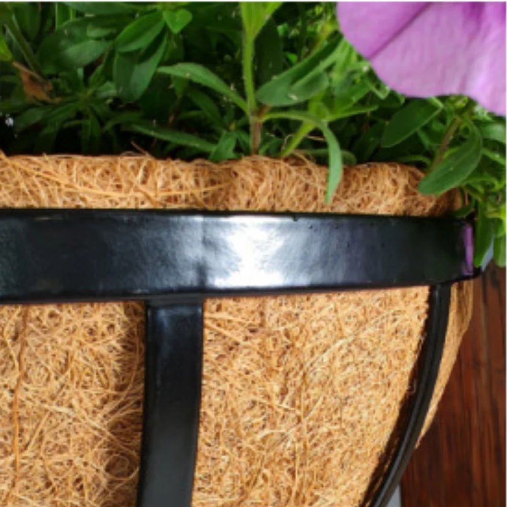 Black Iron Hanging Basket 2pcs with Coconut Fiber for liner for Balcony Indoor Outdoor Plants Display 12IN and 14IN Size