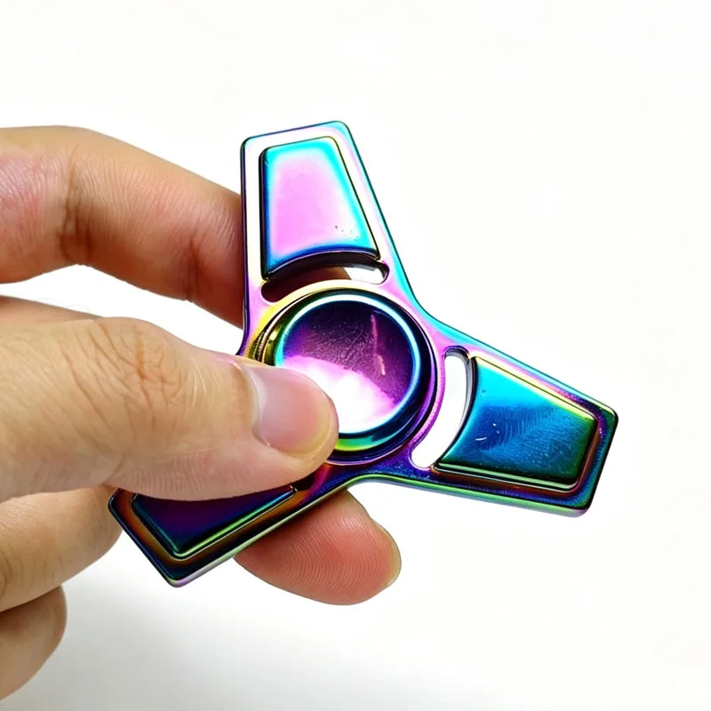 NEW Rainbow Tri Fidget Spinner Metal Alloy Quiet Autism ADHD Relieve Stress And Anxiety Cool EDC Stuff For Kids & Adults
