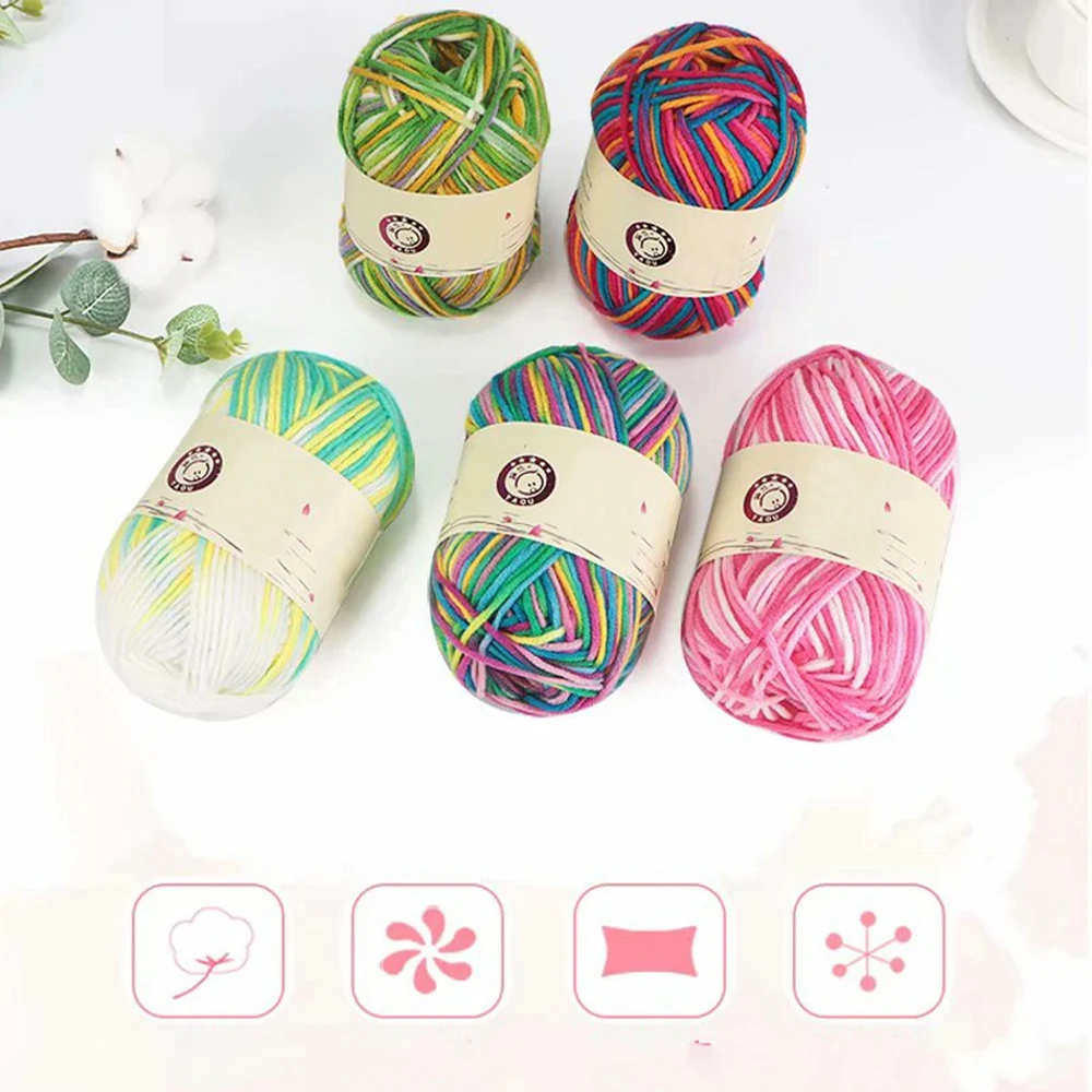 Tie Dyed Milk Cotton Thread 5 Strand 2.5mm Baby Velvet Crochet Hand Woven Scarf Baby Wool DIY Woven Material