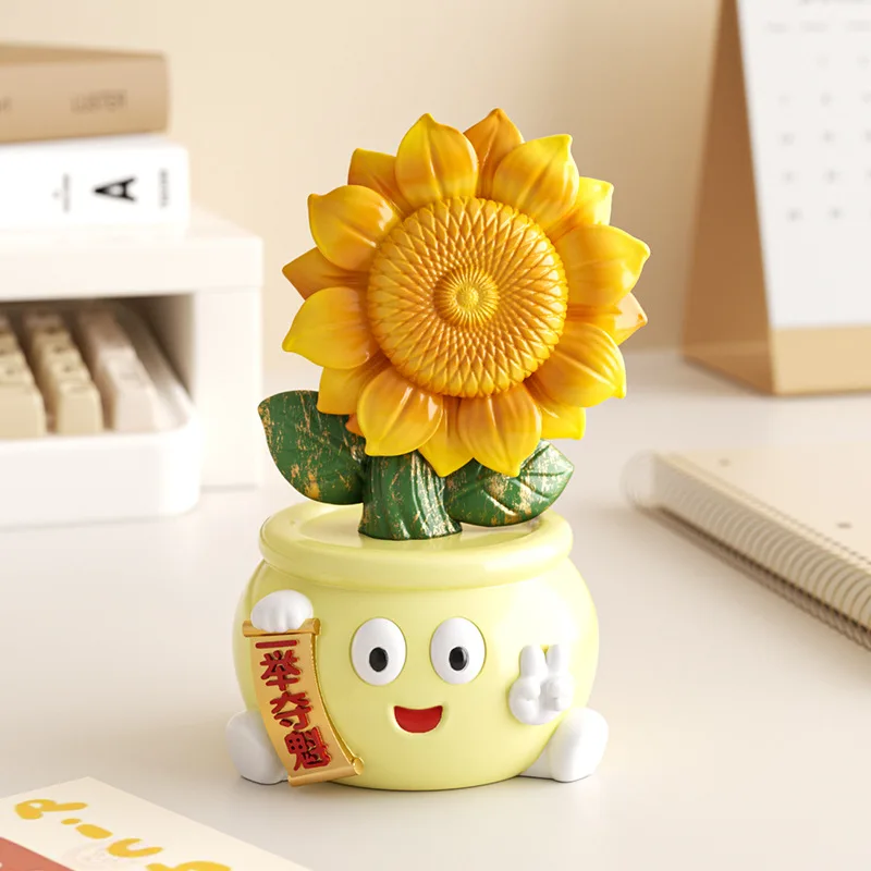 Yellow Sunflower Desktop Healing Ornament. Office Desk Workstation Decoration Panda Souvenir, Graduation Day Gift
