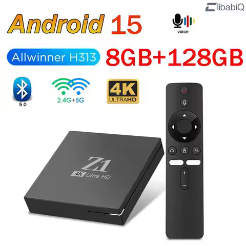 Z1 TV Box Smart HD 4K Allwinner H313 Quad Core 8GB 128GB Media Player 4G 5G WIFI BT5.0 Android 15 Voice remote Set Top Box iptv