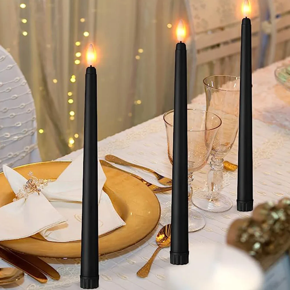 6pcs Black Shell LED Taper Candles Dimmable Rechargeable Plastic Operated Fake Candles Christmas Wedding Decor LED