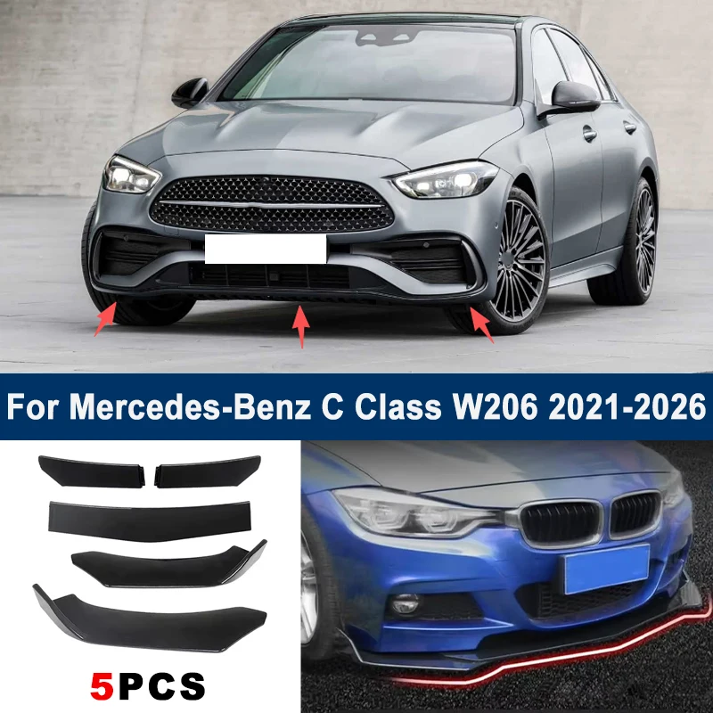

Adjustable 5Pcs Sectional Front Spoiler Lip For Mercedes-Benz C Class W206 2021-2026 Front Bumper Splitter Sport Body Kit