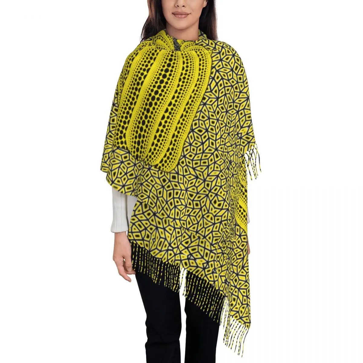 Yayoi Kusama Dots Scarf Wrap for Women Long Winter Warm Tassel Shawl Unisex Pumpkin Infinite Scarves