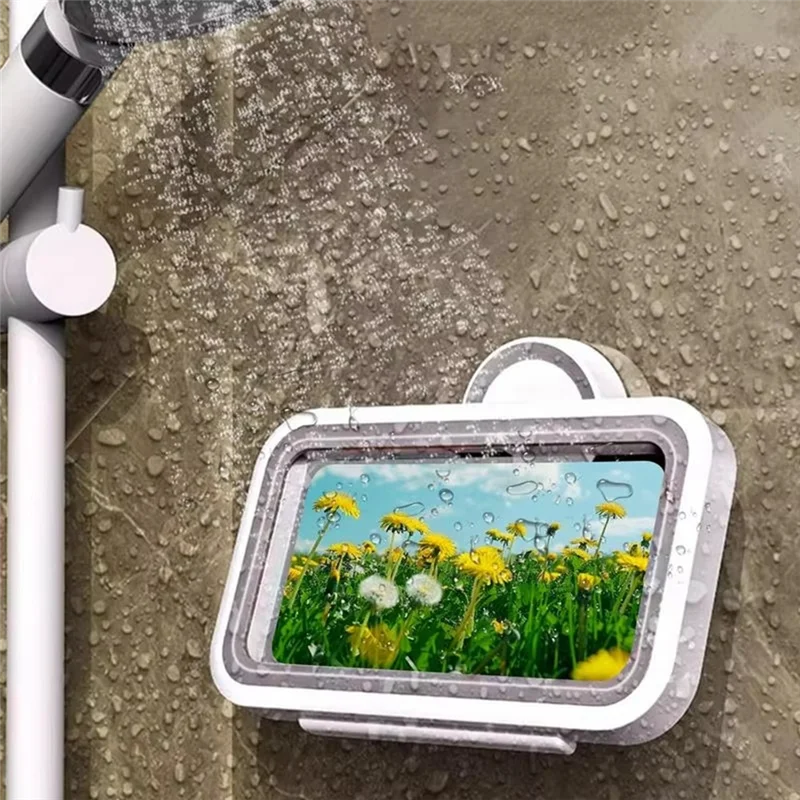 

-PQWN Stick On Wall Bathroom Waterproof Phone Mount Holder Adjustable 360 Degree Rotation Shower Case