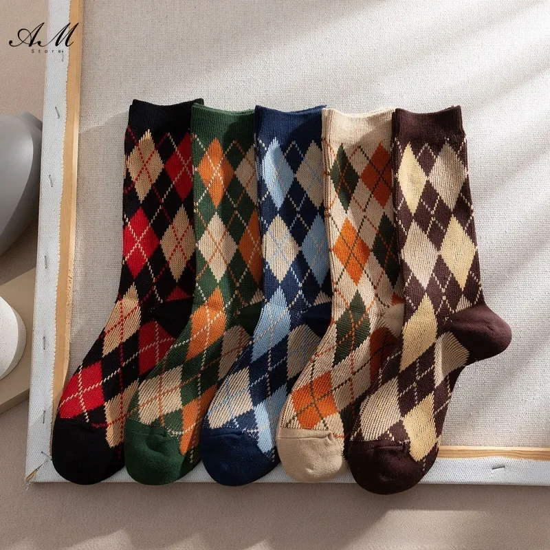 Women Sock Autumn New Socks Fashion Lattice Cotton Preppy Style Happy Casual Deodorant Sockss Female Socks High Quality