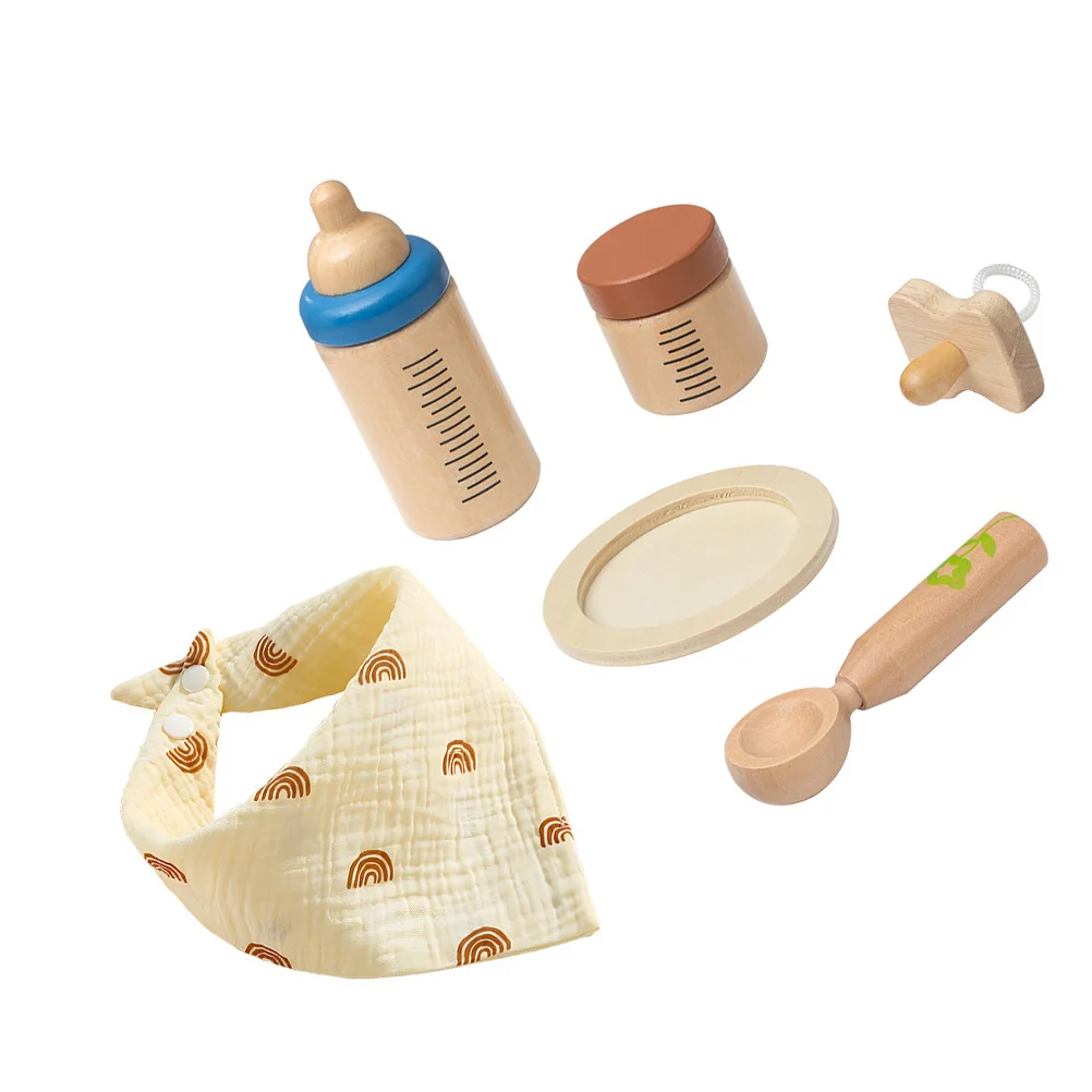 

1 Set of Role-play Games Toys Simulating Educational Feeding Set Wooden Feeding Bottles Set bottle feeding set for toddlers