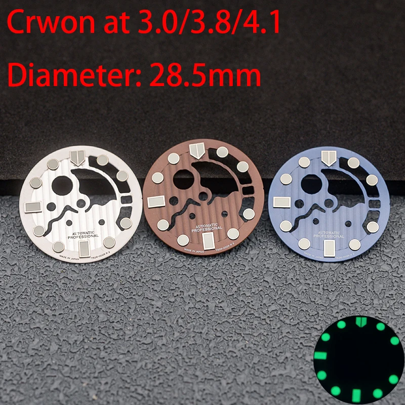 28.5mm C3 Green Luminous Hollow Out Watch Dials Fit Seiko NH36 7S26 7002 Movement SKX007 SKX009 Turtle Tuna Canned Watch Case