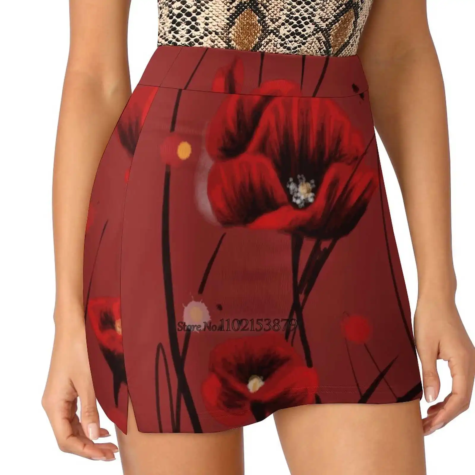 

Fiery Poppies New Women Skirts Double-Layer Printed Short Dress Mini Sport Skirt Fiery Poppies Poppy Flowers Nature Summer