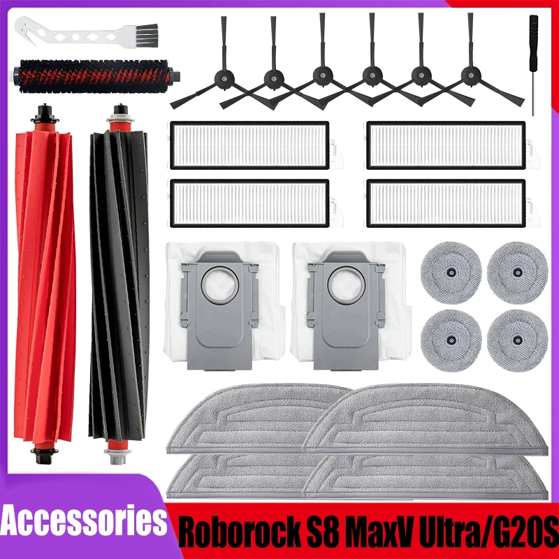 For Roborock S8 Maxv Ultra /S8 Max Ultra Robotic Vacuum Cleaner Main Side Brush Hepa Filter Mop Cloth Dust Bag Replacement Parts