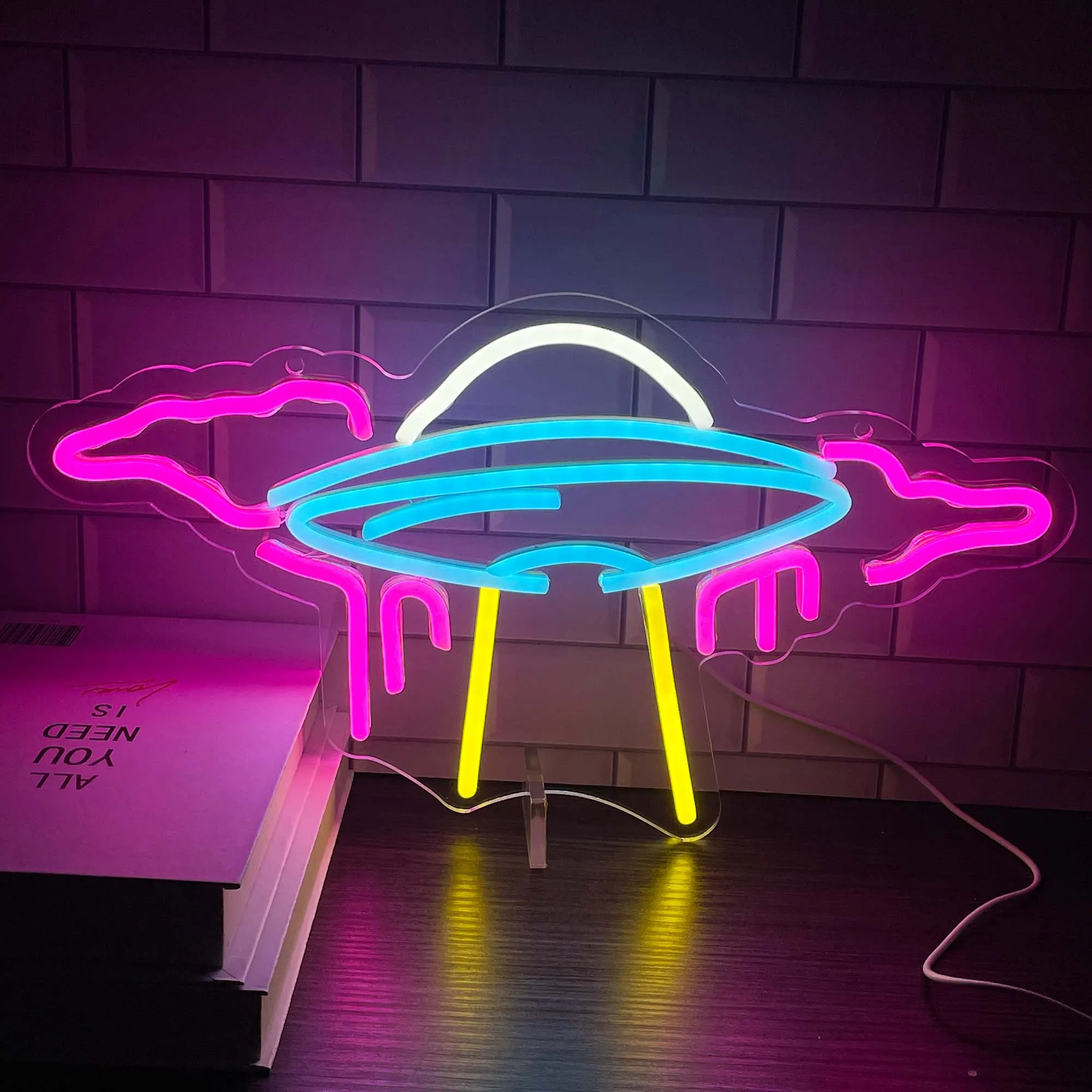 UFO Neon Sign Alien LED Night Lights Wall Art Home Decor Cloud Neon Flying Kids Bedroom Night Light Creative Lamp Bar Sign