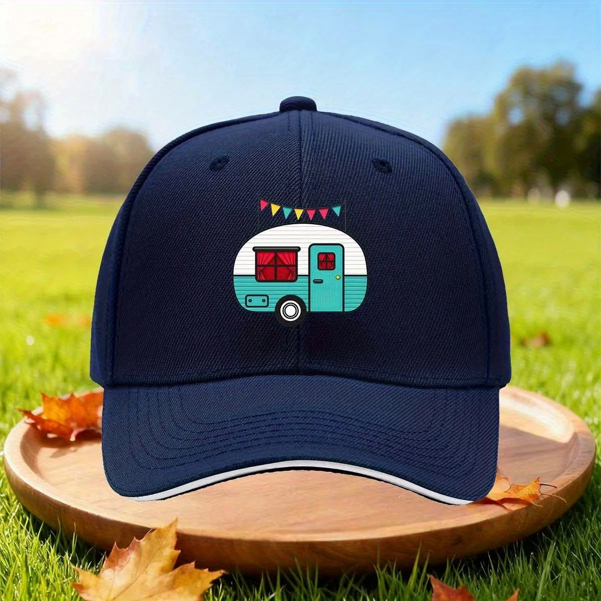 Happy Camper Travel Trailer Baseball Cap Cute RV Graphic Adjustable Outdoor Sun Hat