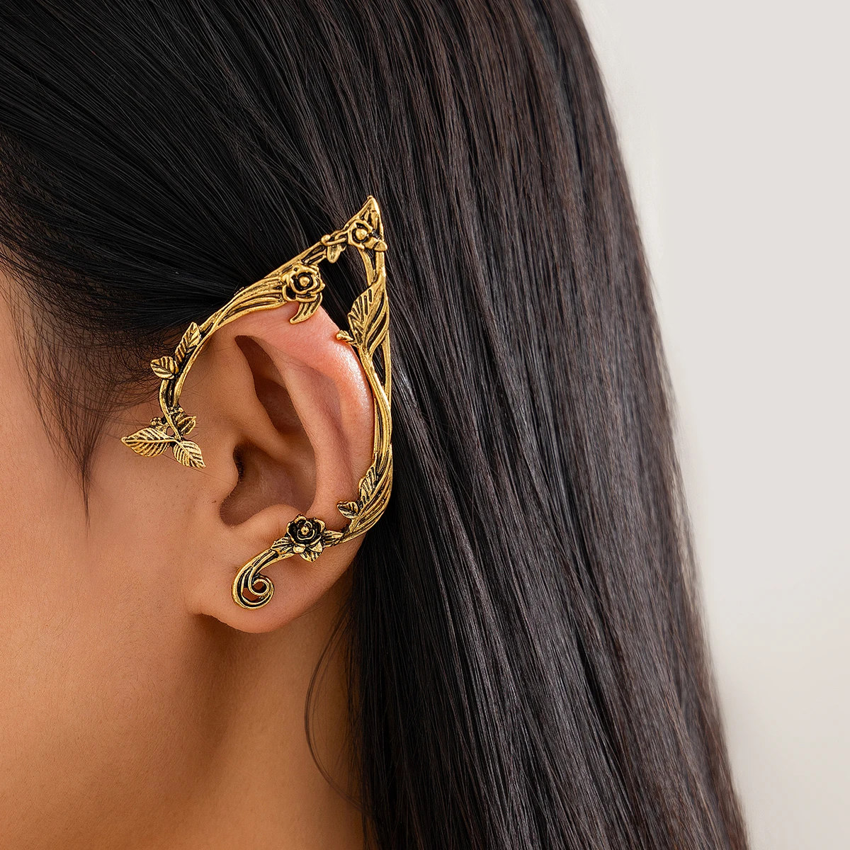 PuRui Popular Gold Color Elf Flower Leaf Ear Clip Cute Jewelry Accessory Fairy Piercing Earrings Wedding Girls Jewelry Gifts New