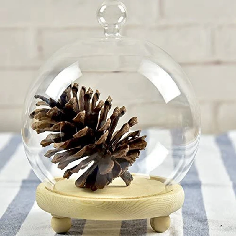 Clear Glass Display Dome With Wooden Base Preserved Flower Glass Cover Antique Crafts Dust Cover Product Display Cover