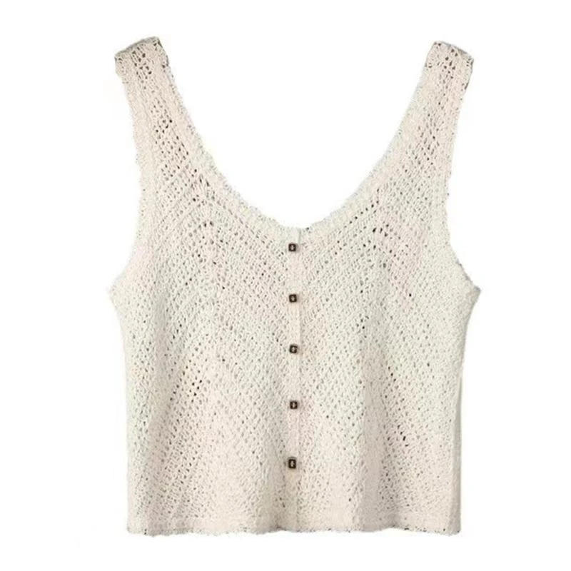 Women's Crocheted for Tank Tops Hollow Knit Vest Female Knitwear Short Tops Sleeveless Camis Tops Ladies Camisole for Su