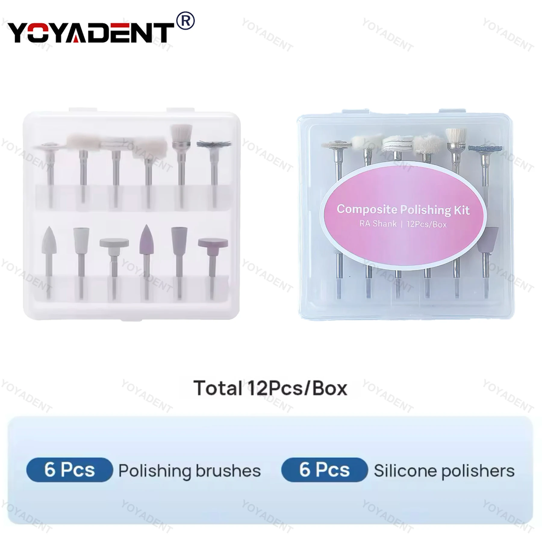 Dental Polishing Set Mixed Brush Head Polishing Grinding Head For Low Speed Handpiece Fit Resin Ceramic Etc Burnishing 12Pcs/Box