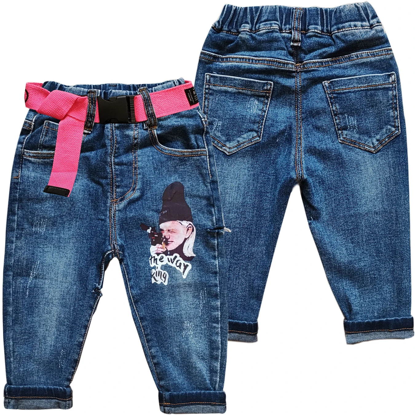 

5133 18M-4Y loose kids jeans baby boys jeans ripped hole elastic waist soft denim pants