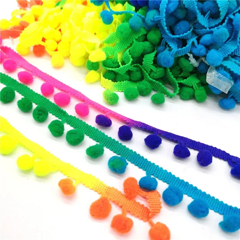 20 Yards Rainbow Colors Pom Lace Trim Ball Ribbon For Diy Crafts Sewing Garment Hat Pillow Sewing Decorative Accessories Fri