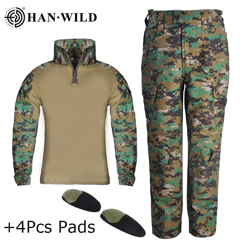 

HAN WILD Children Uniform Tactical Suit with Pads Kid Training Outfit Shirt Combat Cargo Pants Airsoft Hiking Hunt Clothes Tops