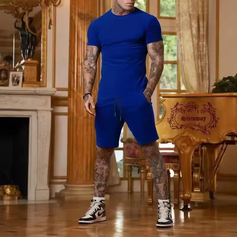 2025 Fashionable and casual summer outdoor sports suit men's breathable T-shirt shorts casual and fashionable two-piece set - Image 5