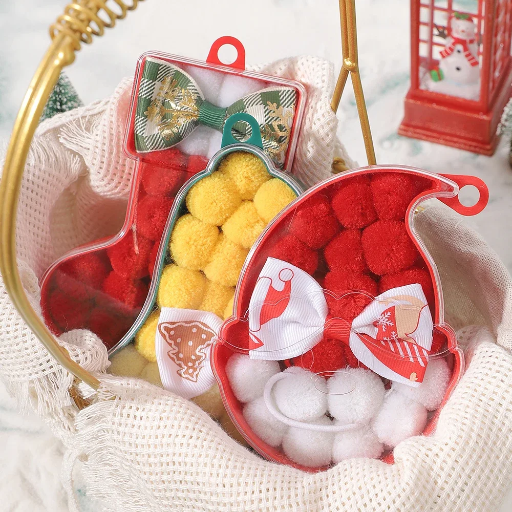 

1 Box Gift Kids Christmas Hair Accessories Set Cartoon Hairpin Hair Ring Girls Plush Ball Rubber Band Barrette Christmas Gift