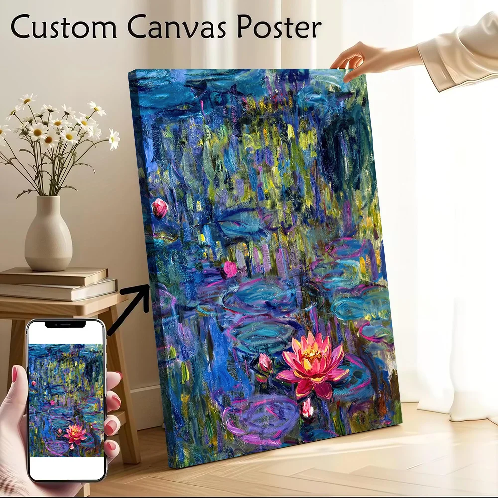Impressionist Water Lilies Painting Canvas Wall Art Poster Custom Photo Print Modern Painting for Fans Vintage Decor Living Room