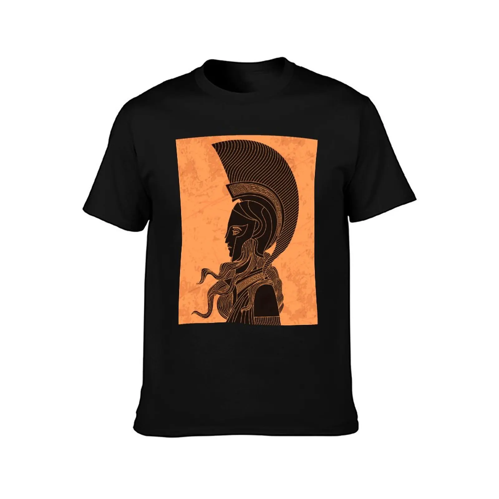 greek orange and black amphora drawing of athena T-Shirt Fashion Simple Casual Tee Shirt