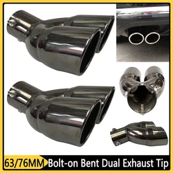 Car Bent Dual Exhaust Tip Bolt-on Slant Cut Tailpipe Muffler Tip 63/76MM Black Titanium Plated Stainless Steel Car Exhaust Tip