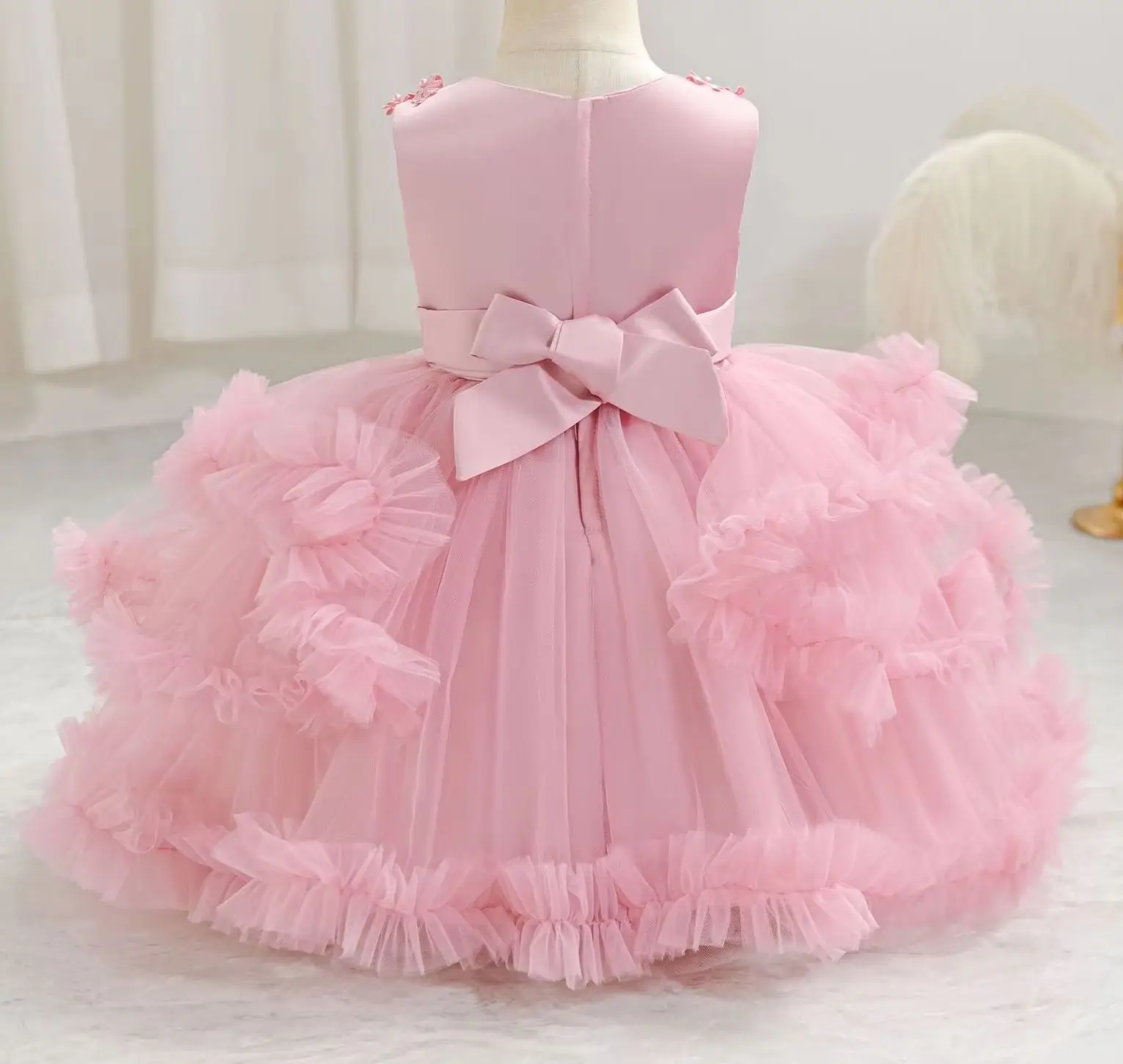 Girl Puffy Dress Beading Child Birthday Dresses Kid's Festive Clothes Girls' Tutu Clothes