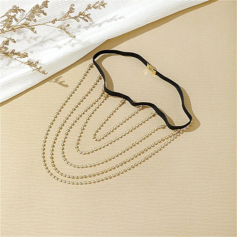 Thigh Body Chain Golden Multi-layer Design with Rhinestones