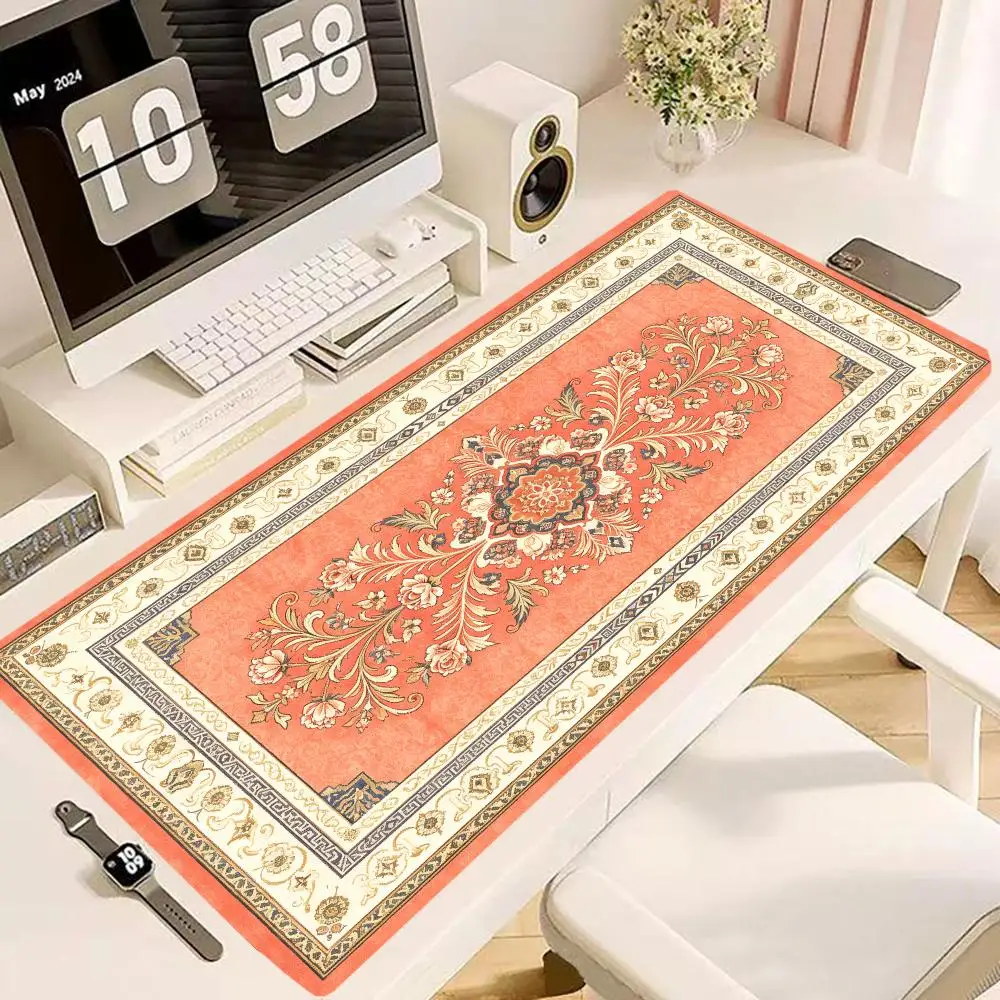 Grey Silver Persian Rug Desk Mat Mousepad Thick Rubber Non Slip Base For Vintage Office Home Decor