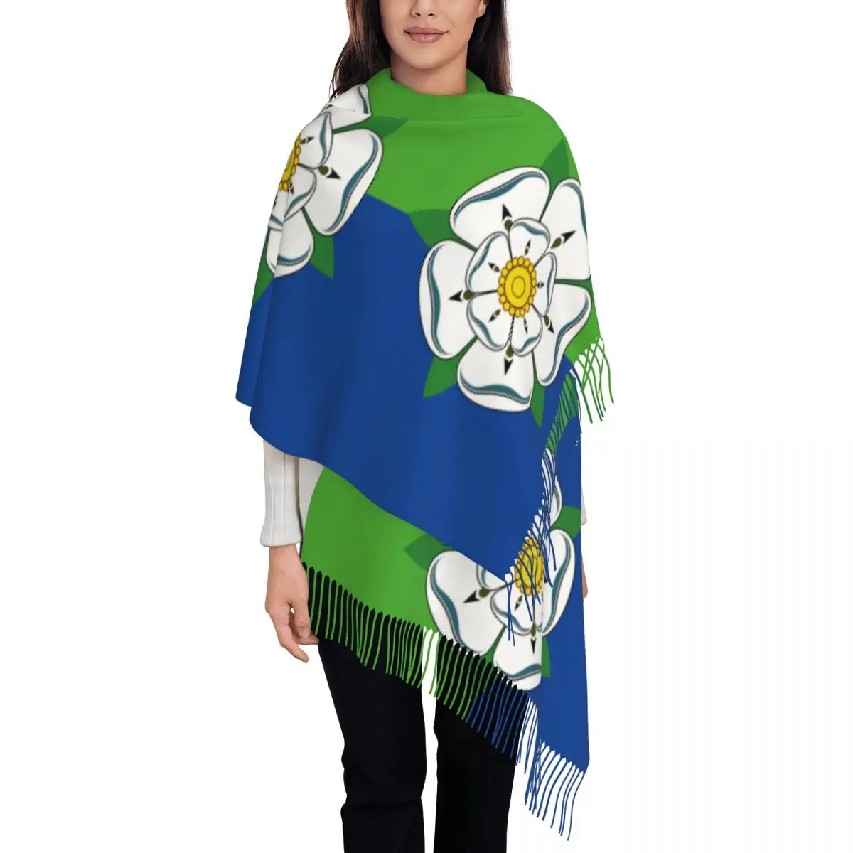 Flag Of The English Yorkshire Women's Tassel Shawl Scarf Fashion Scarf