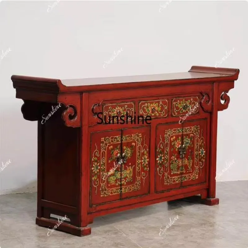 Solid wood antique entrance cabinet, decorative classical warped head cabinet