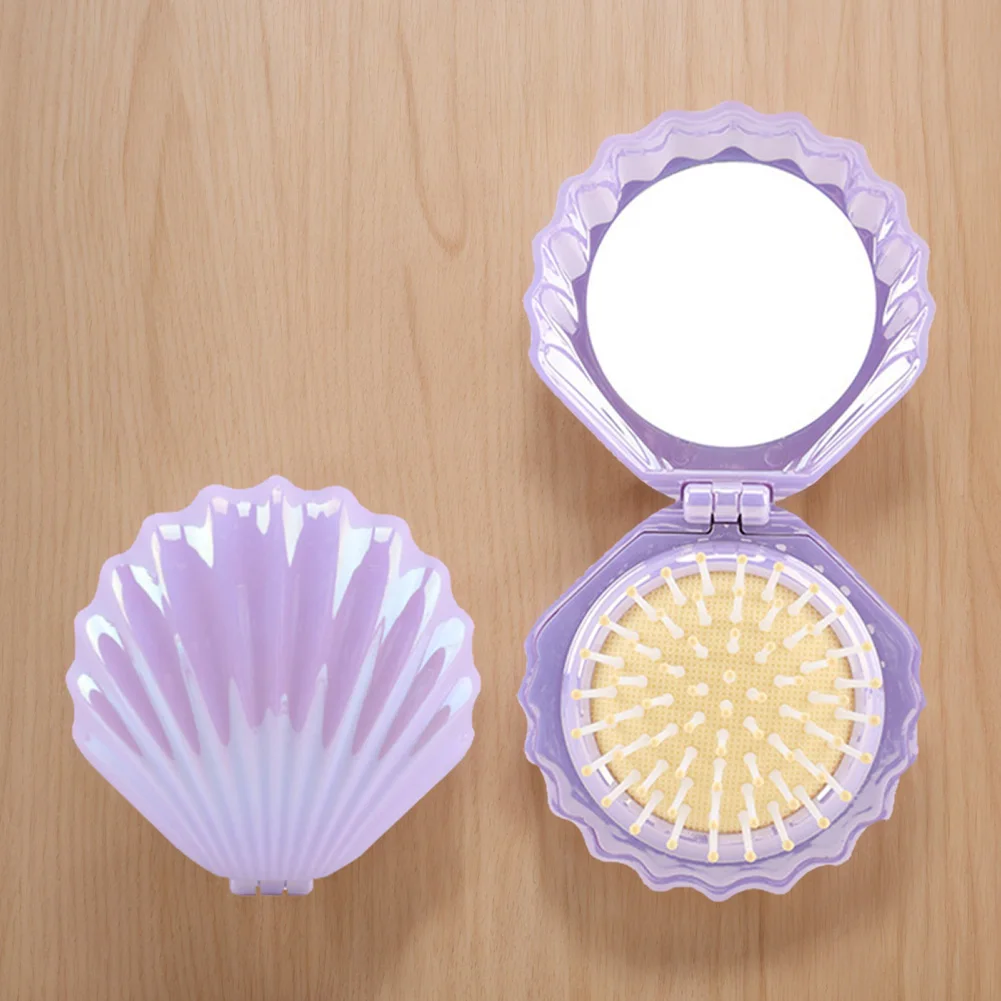 

Foldable Shell Shape Comb Travel Hair Brush with Mirror Compact Hair Comb Folding Pocket Hair Brush Hair Styling Tools