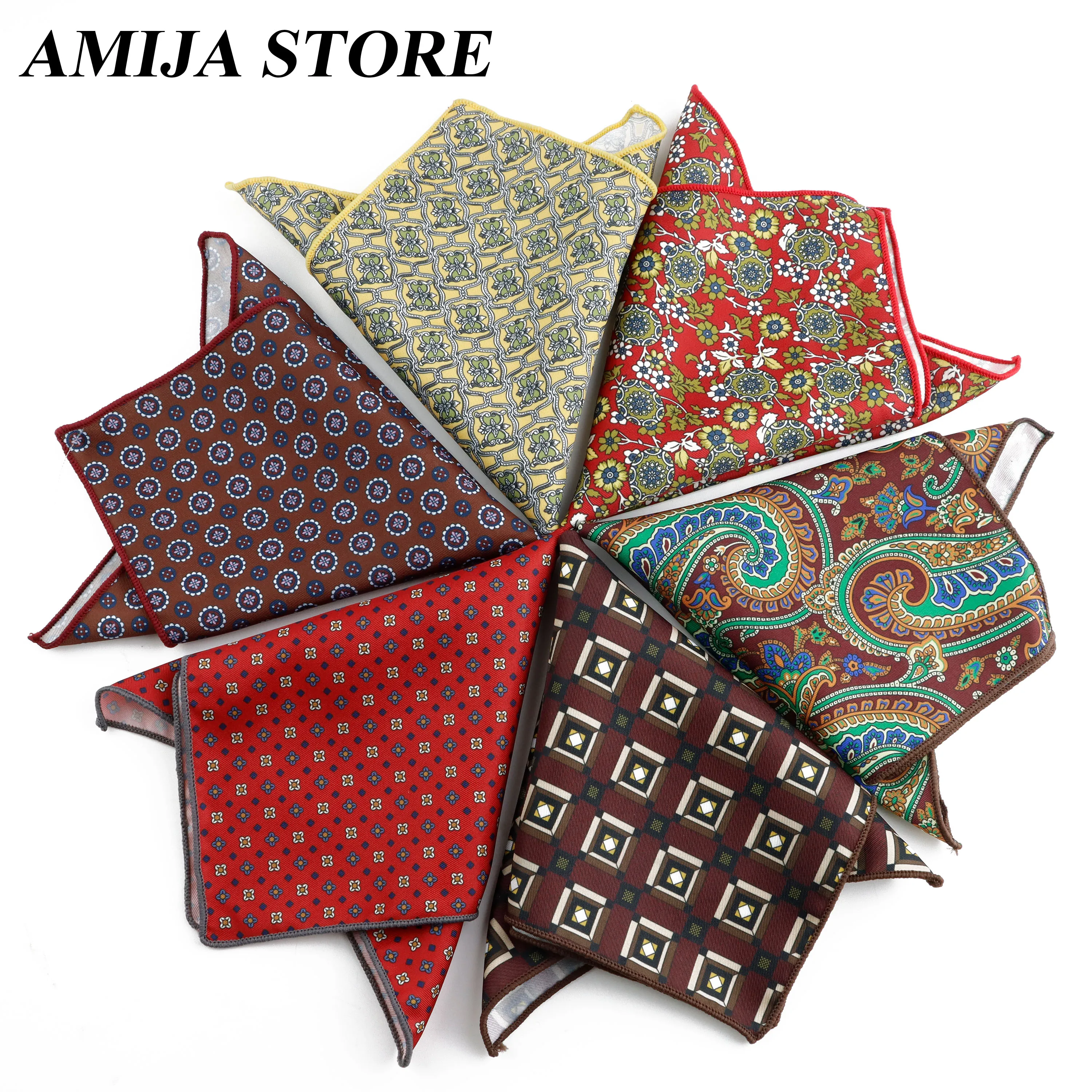 Italian Style Floral Men's Simulated Silk Printed Pocket Squares Soft Scarf Women&Men Casual Party Gift Tuxedo Tie Accessories