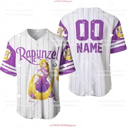 Rapunzel Princess Tangled Baseball Jersey Men Women Baseball Uniforms Custom Name Disney Cartoon Graphic Casual Baseball Jersey