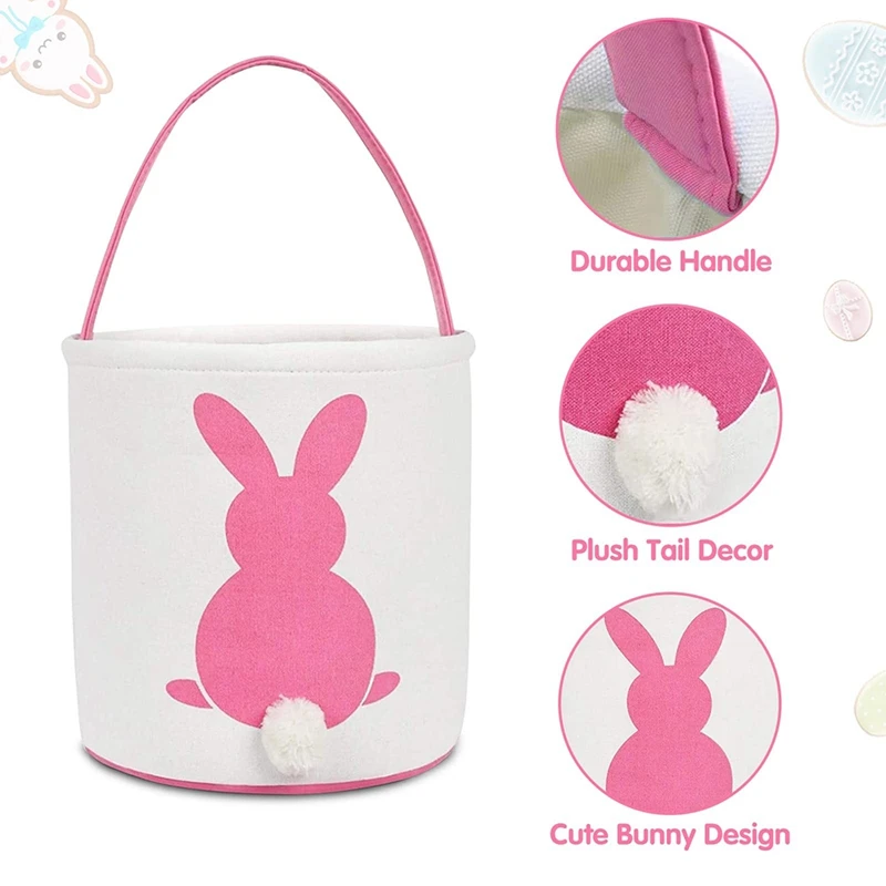 Easter Bunny Baskets Set Kit For Kids, 4 Pack Canvas Easter Eggs Hunt Bag Set Rabbit Gifts Toys Bucket Tote