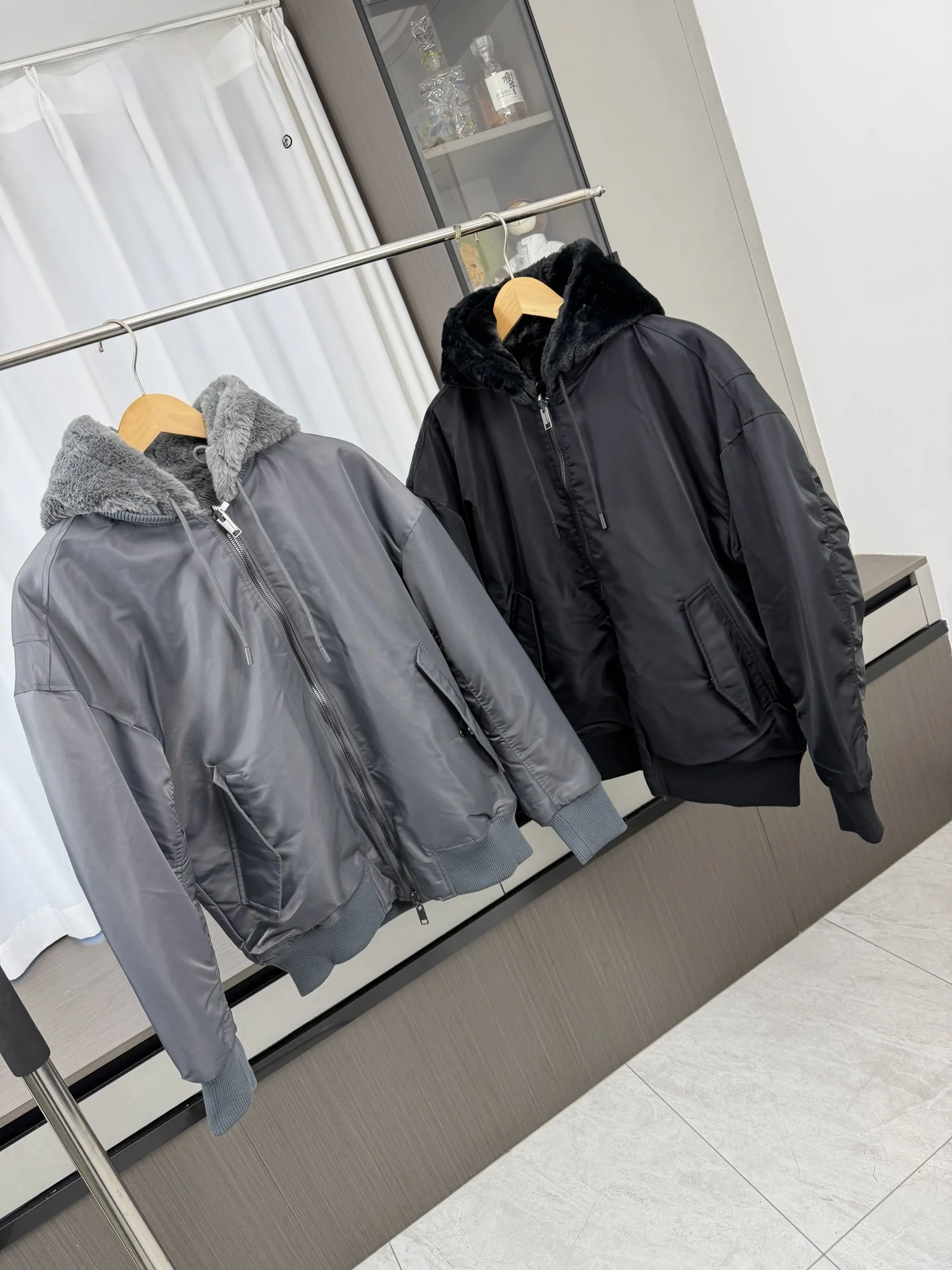 

Double-Sided Wearable Thiened Warm Casual Pilot Jaet Men's Autumn Winter Nylon Fce Lined Hooded Zipper Closure Coat