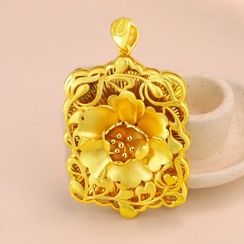 

Подвеска-цветок из 24-каратного золота 9999 пробы, в национальном стиле, позолоченная, ретро, классическая, ажурная, на цепочке для ключицы